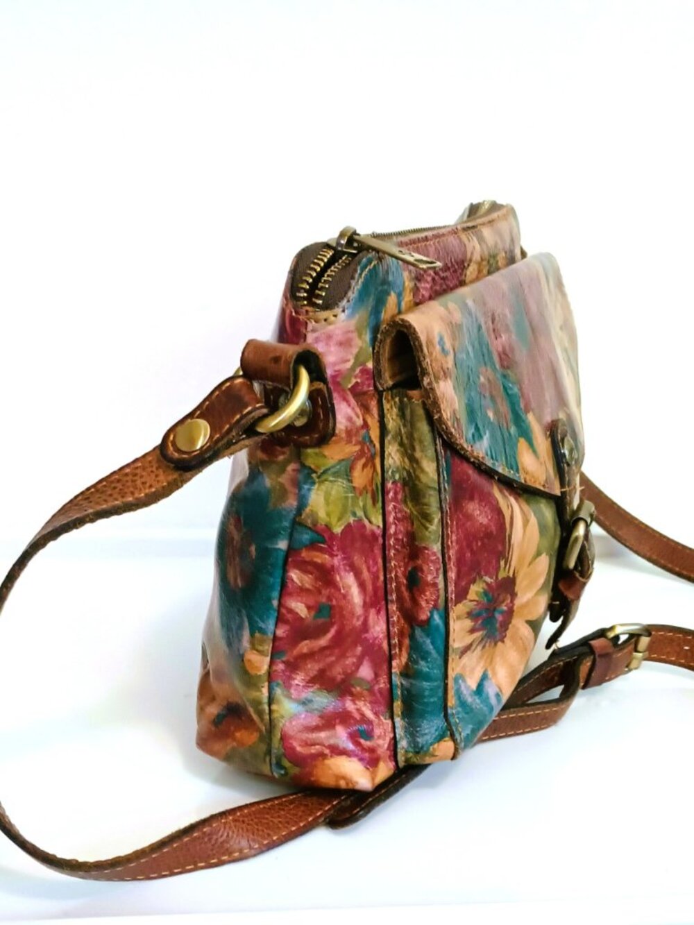 Patricia Nash Multi Color Floral Sunflower Leather Crossbody Bag Top Zip - Picture 8 of 16